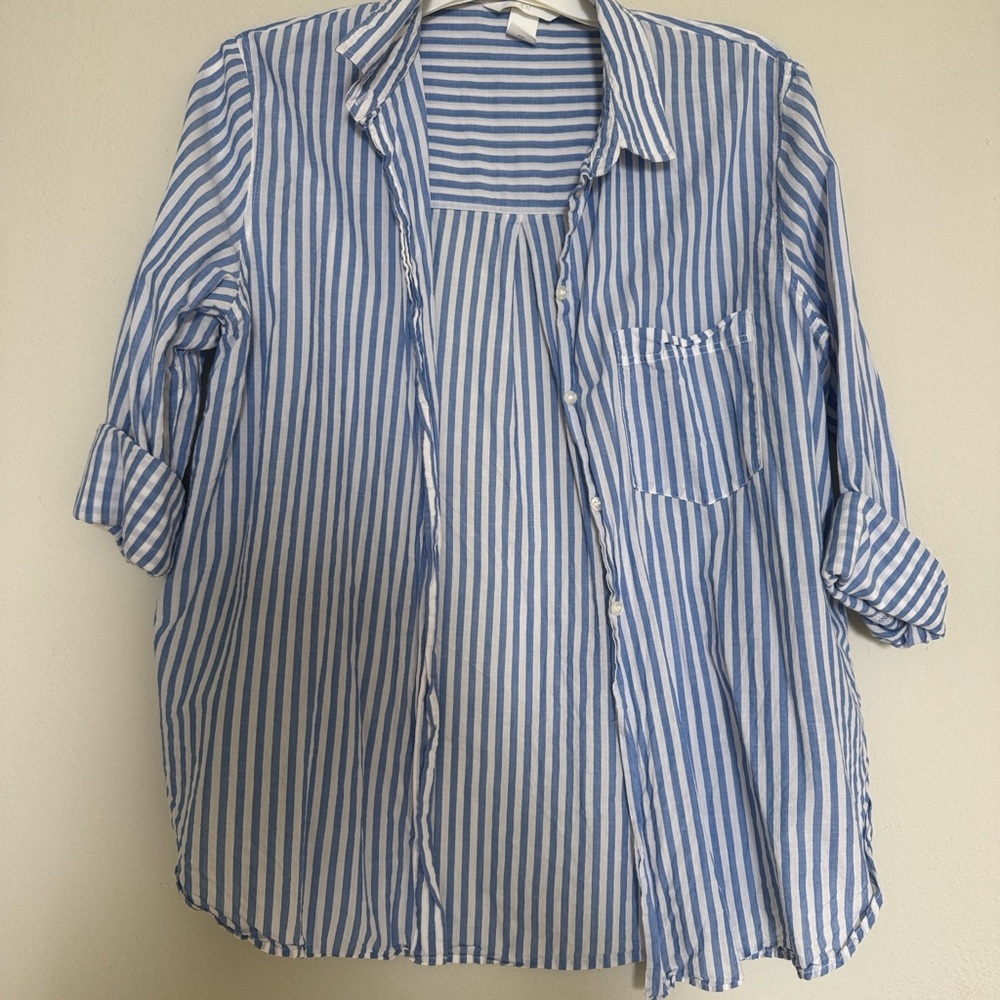 Blue and White Striped Button-Up Shirt